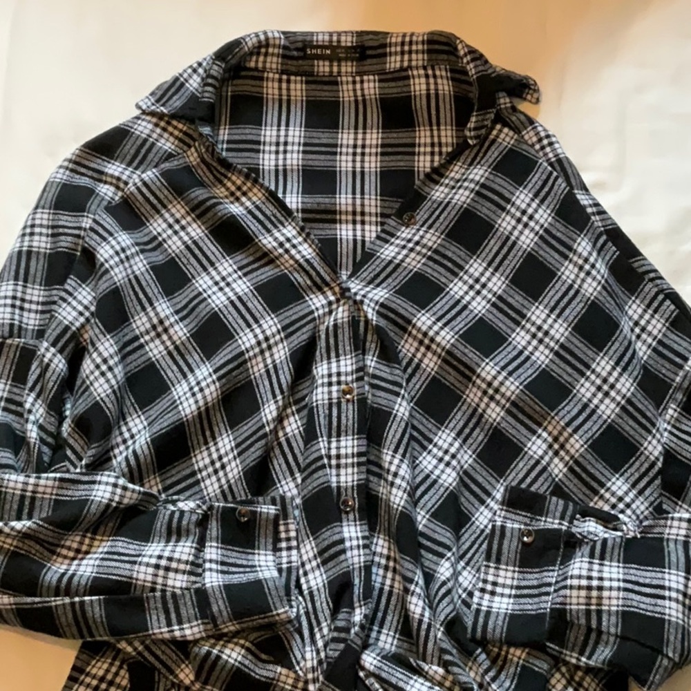 SHEIN Monochrome Checkered Button-Up